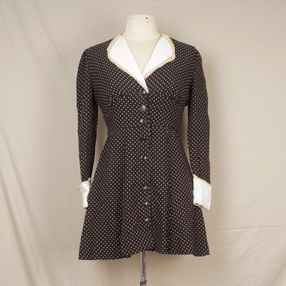 black white polka dot micro mini dress 70s vintage wide collar | Etsy
