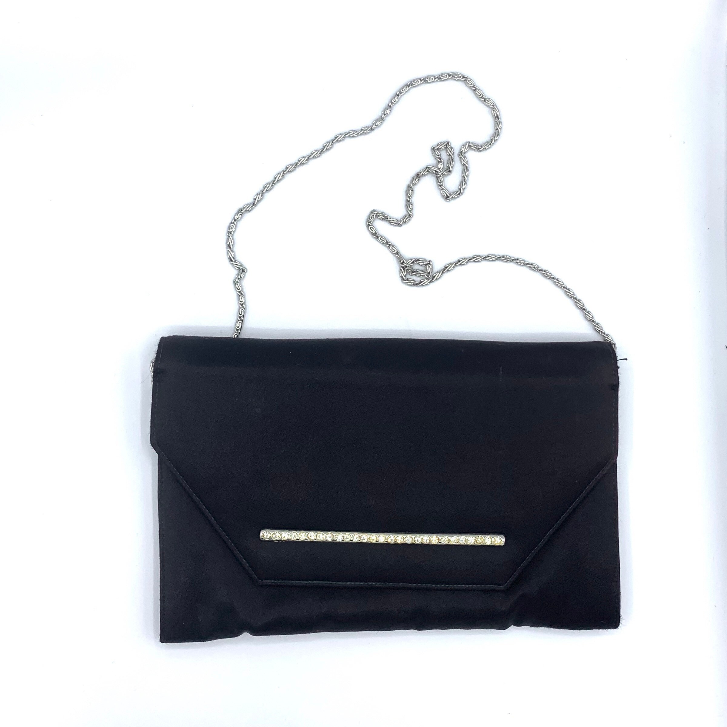 Black Satin Rhinestone Large Envelope Clutch Evening Bags