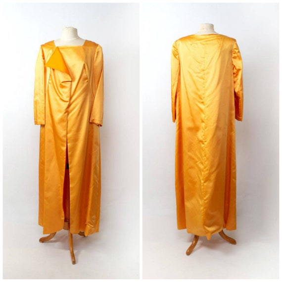 lustrous goldenrod satin evening coat XL long dust
