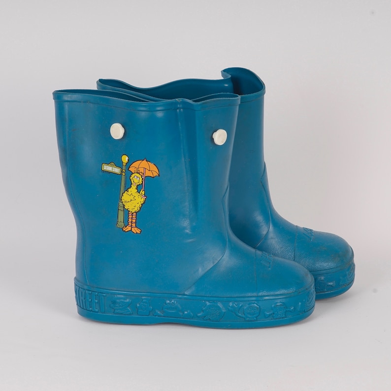 Big Bird Sesame Street 80s vintage kids rain boots size 10 11 Muppets