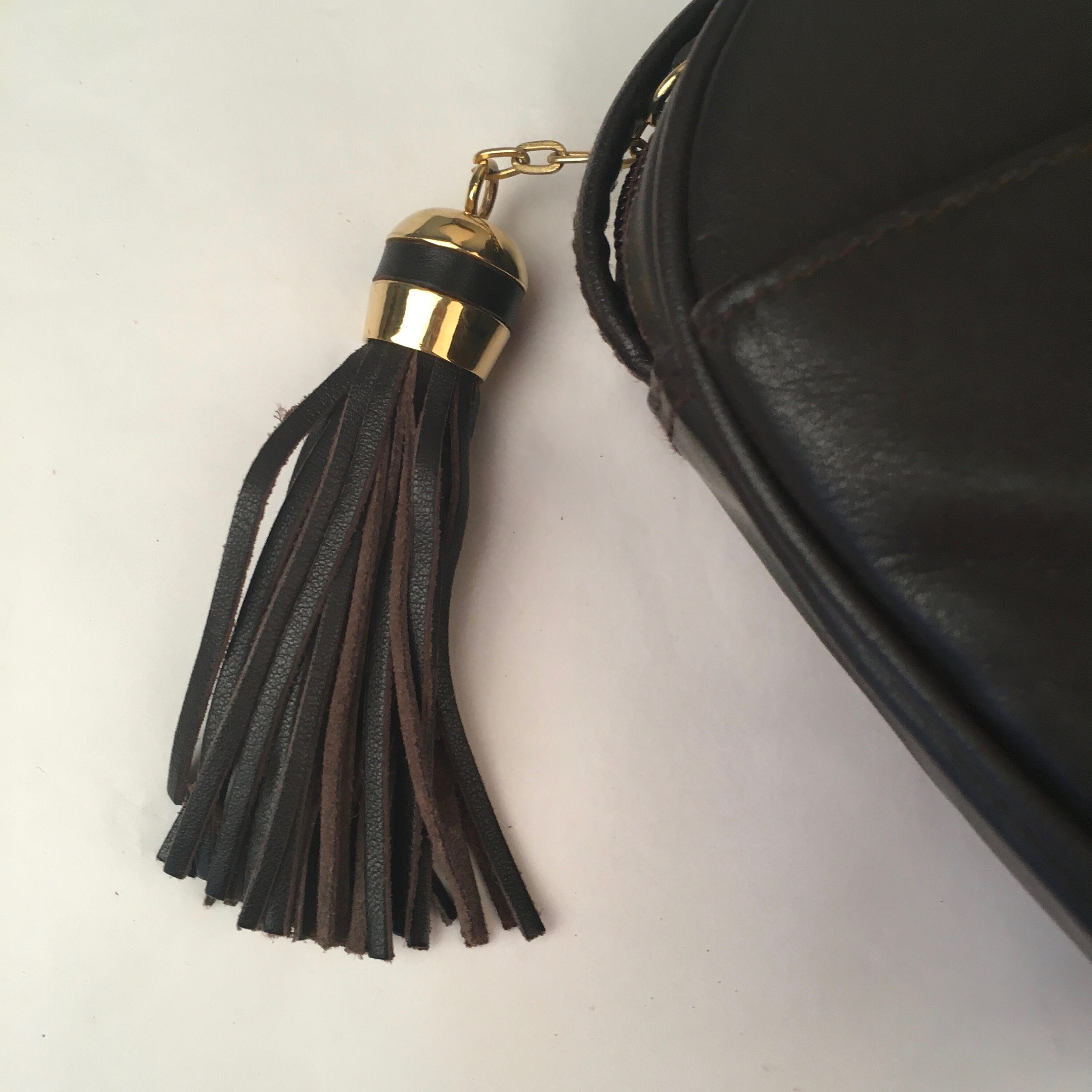 Dark brown leather tassel purse 90s vintage small shoulder bag Etsy
