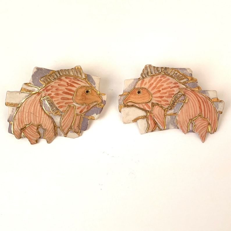BIG koi goldfish earrings handpainted ceramic fish runway earings