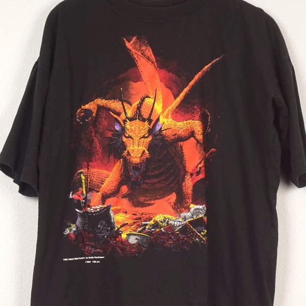 Dungeons and Dragons DnD graphic tee The Great Red Dragon Keith Parkinson TSR Inc 90s black short sleeve t-shirt Cotton Men Large 42