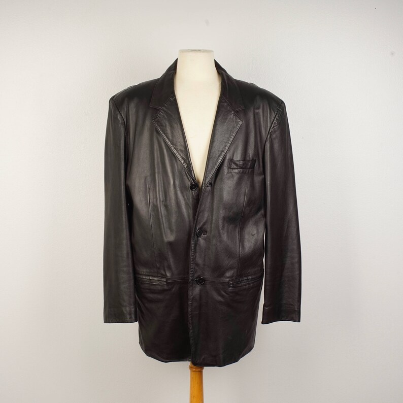 44 Long Men S Black Leather Sports Coat Jones New York City Three On Jacket Lined Blazer 80s 90s Vintage - Mens Black Leather Sport Jacket 44 Long Men S Black Leather Sports Coat Jones New York City Three On Jacket Lined Blazer 80s 90s Vintage - Mens Black Leather Sport Jacket
