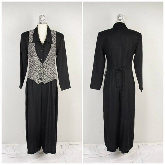 black tuxedo vest jumpsuit 80s to 90s vintage medi