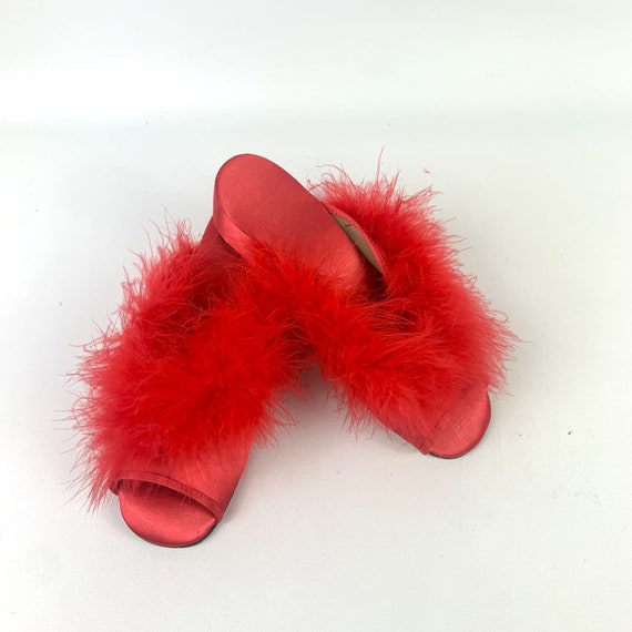 Marabou Wedge Heel Slippers Ladies 