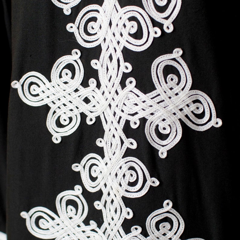 black caftan with ribbon trim 70s vintage boho maxi dress loungewear