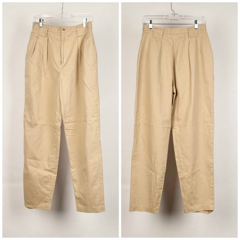 pleated khaki pants 28 inch high waist Gator of California 90s vintage pleated slacks