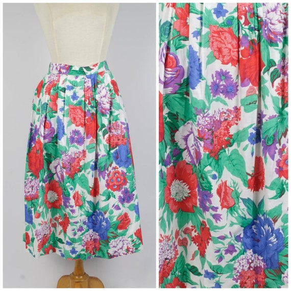 bright floral print skirt large to XL 80s vintage
