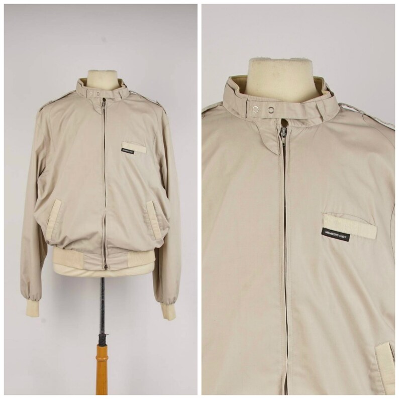 Members Only tan windbreaker 46L mens bomber zip up jacket Etsy