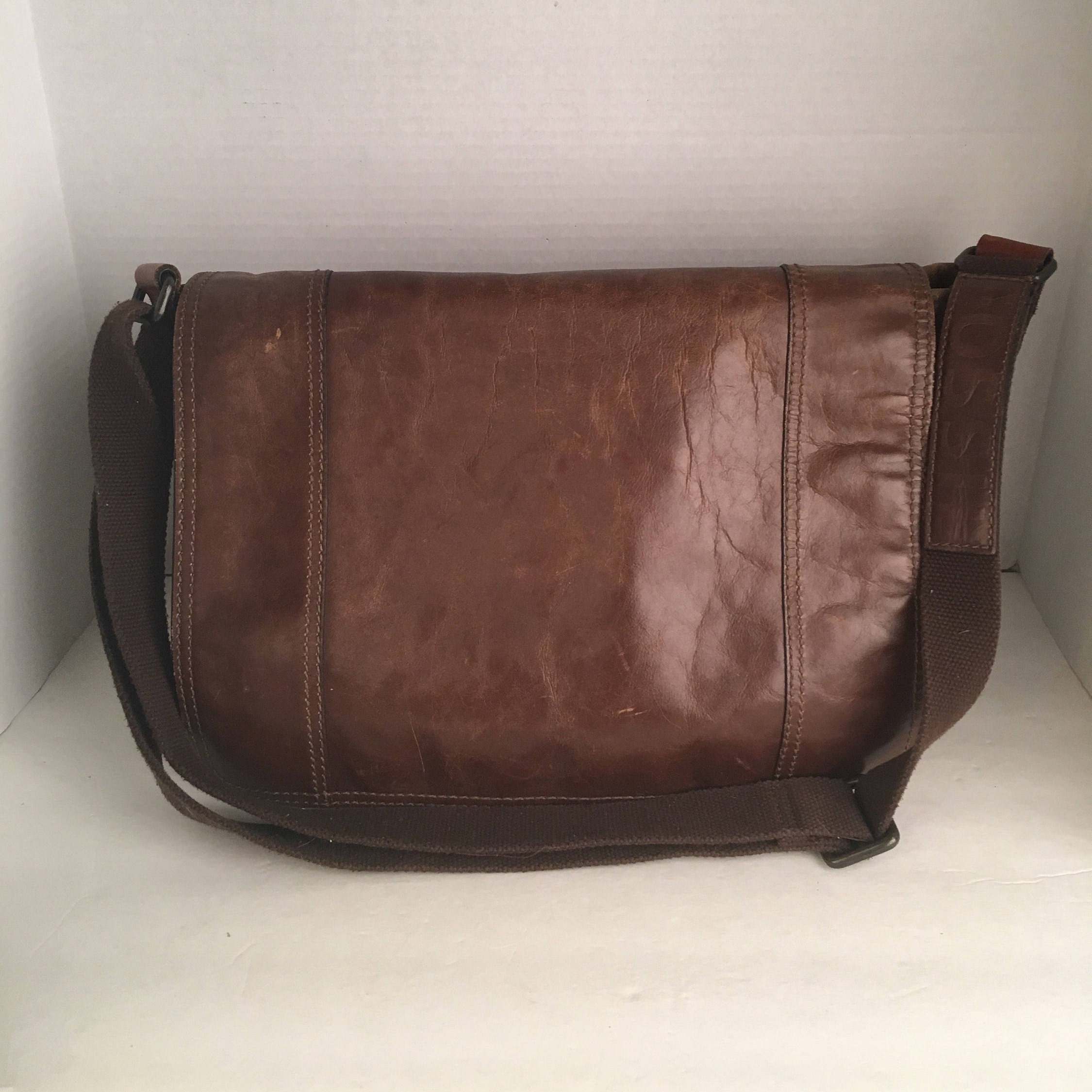 Fossil Worn Aged Leather Brown Messenger Shoulder Bag 90s - Etsy