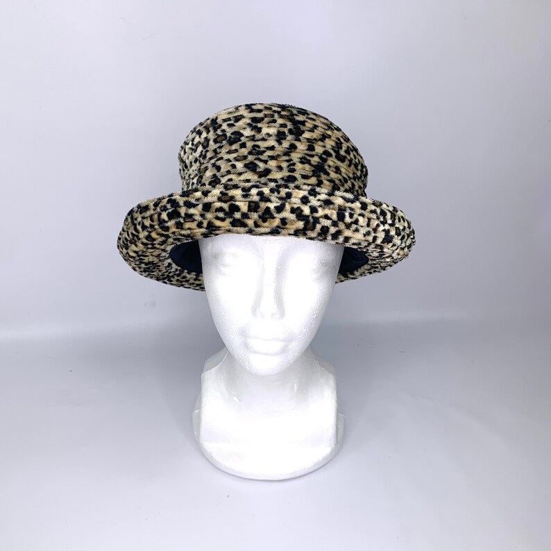 unstructured cheetah print velour hat 1990s vintage bucket hat