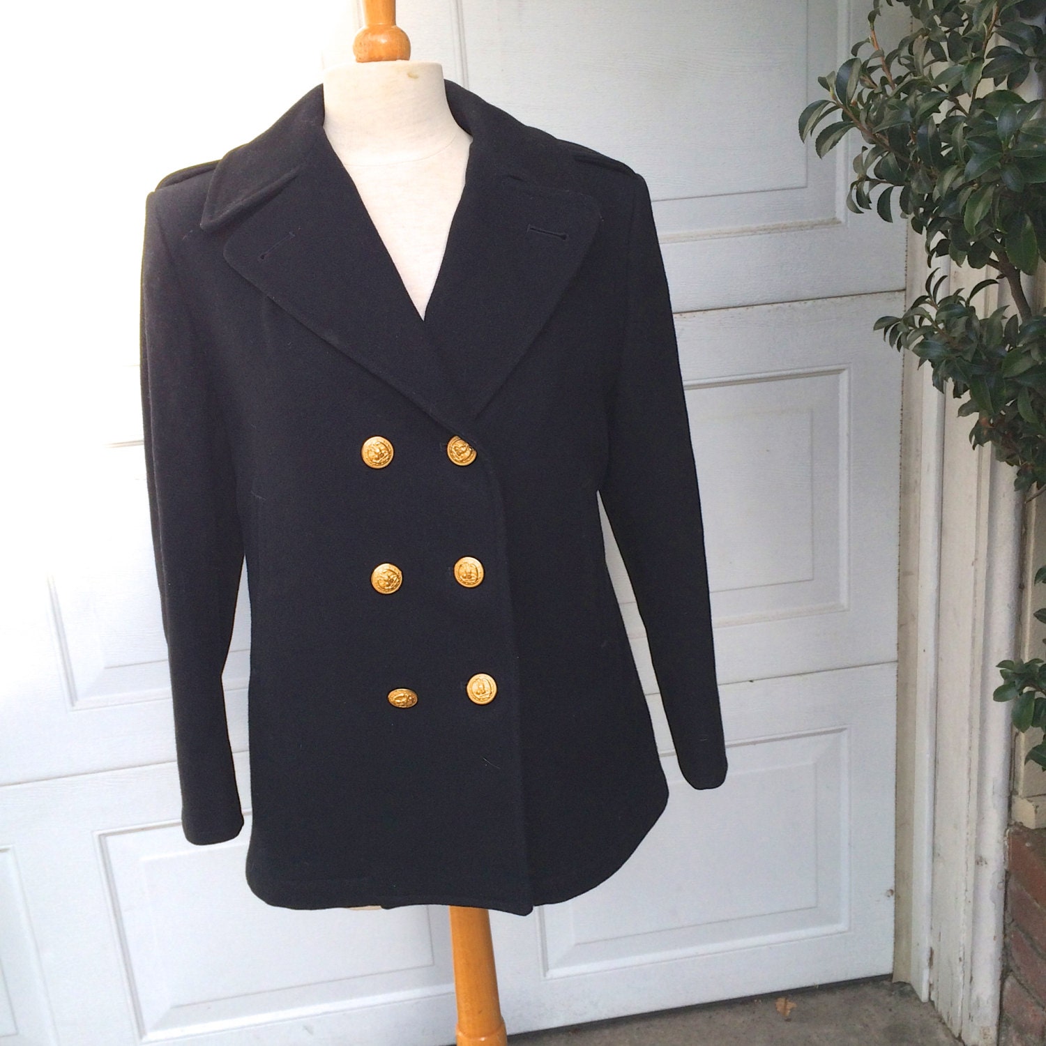 Vintage Military Pea Coat Wool Women's Navy Black Officer Etsy