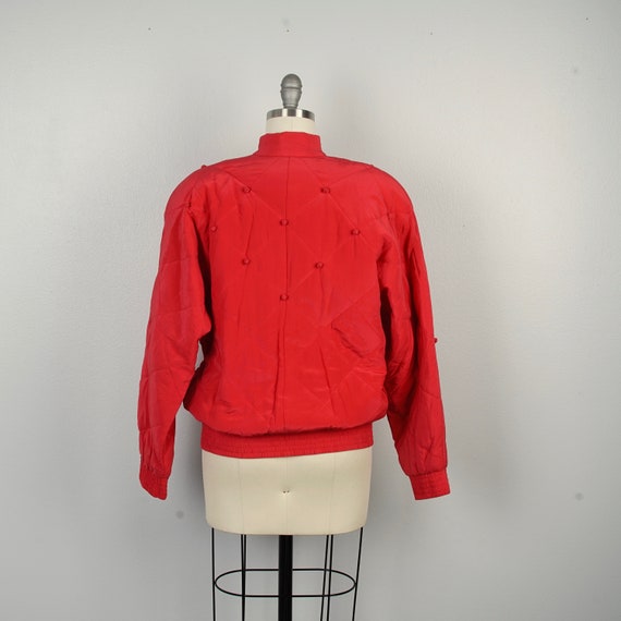 red silk diamond jacket 90s oversize bomber with … - image 6