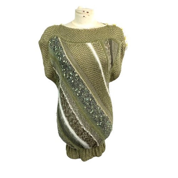 Long mohair and metallic pullover sweater with sho