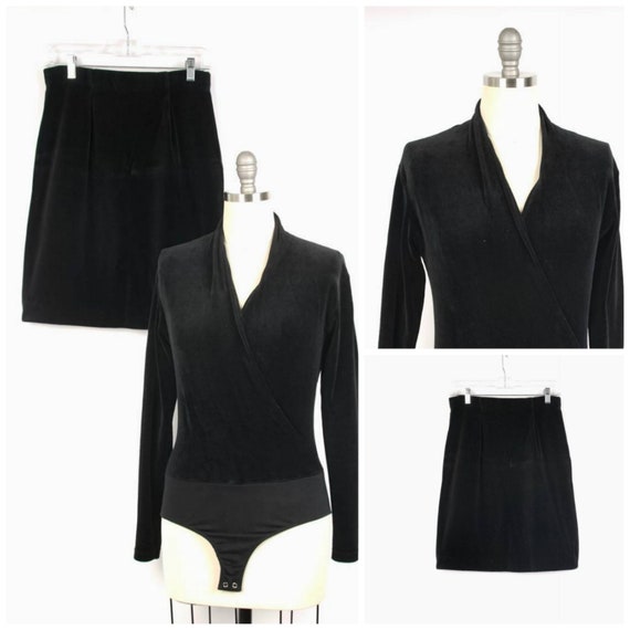 black velvet bodysuit and pencil mini skirt Lizspo