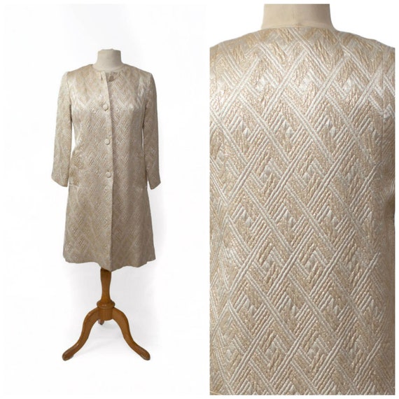 quilted ivory and gold brocade evening jacket coat