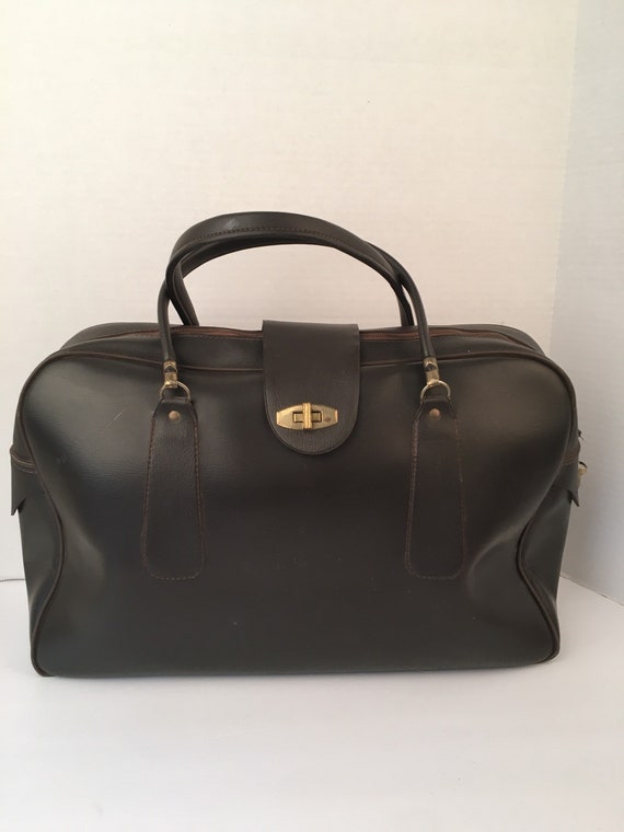 50s 60s Vintage Dark Brown Attaché Case Zippered L