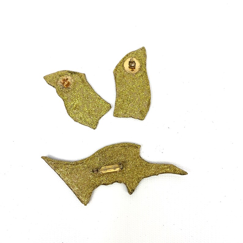 Abstract handmade statement earrings and pin 80s vintage post modern artist jewelry