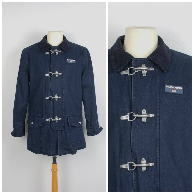 Jacket Ralph Chore Lauren Toggle Nautical Boating Head Lined Denim 90s Polo Sport Fleece Oversize Coat Sc4AL35jqR