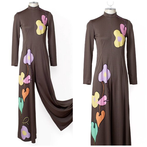 mod mock neck stretchy knit jumpsuit 60s to 70s vi