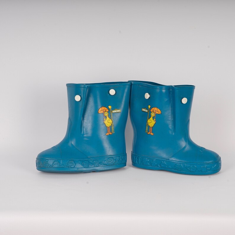 Big Bird Sesame Street 80s vintage kids rain boots size 10 11 Muppets