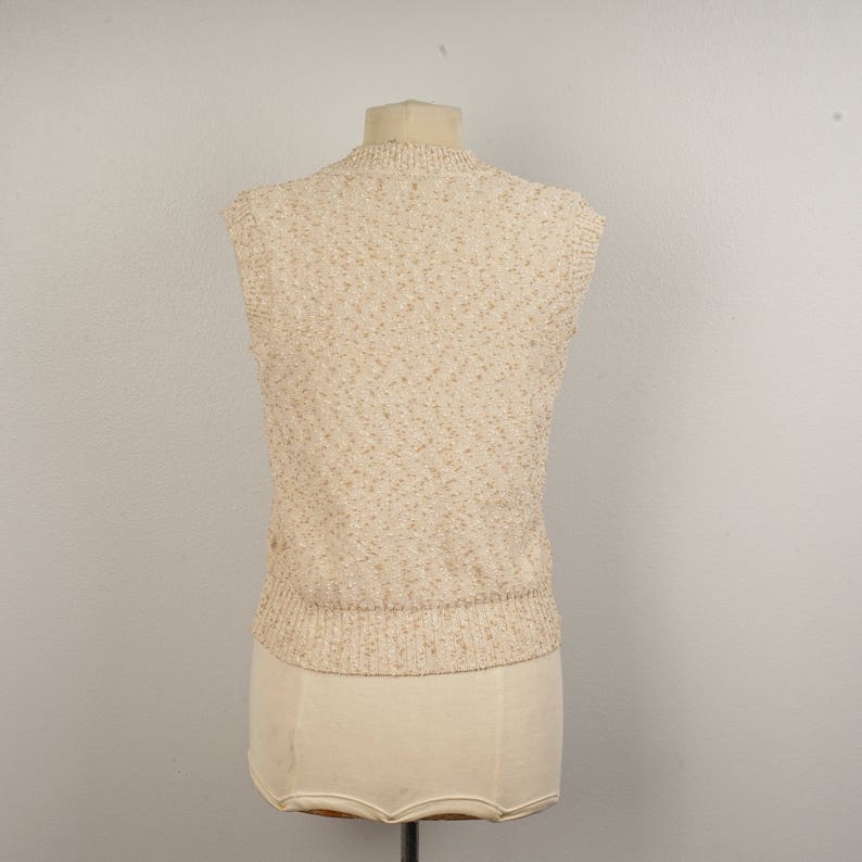 Speckled Tan and Ivory 70s vintage Knit Sweater Vest V Neck Small Medium Pullover