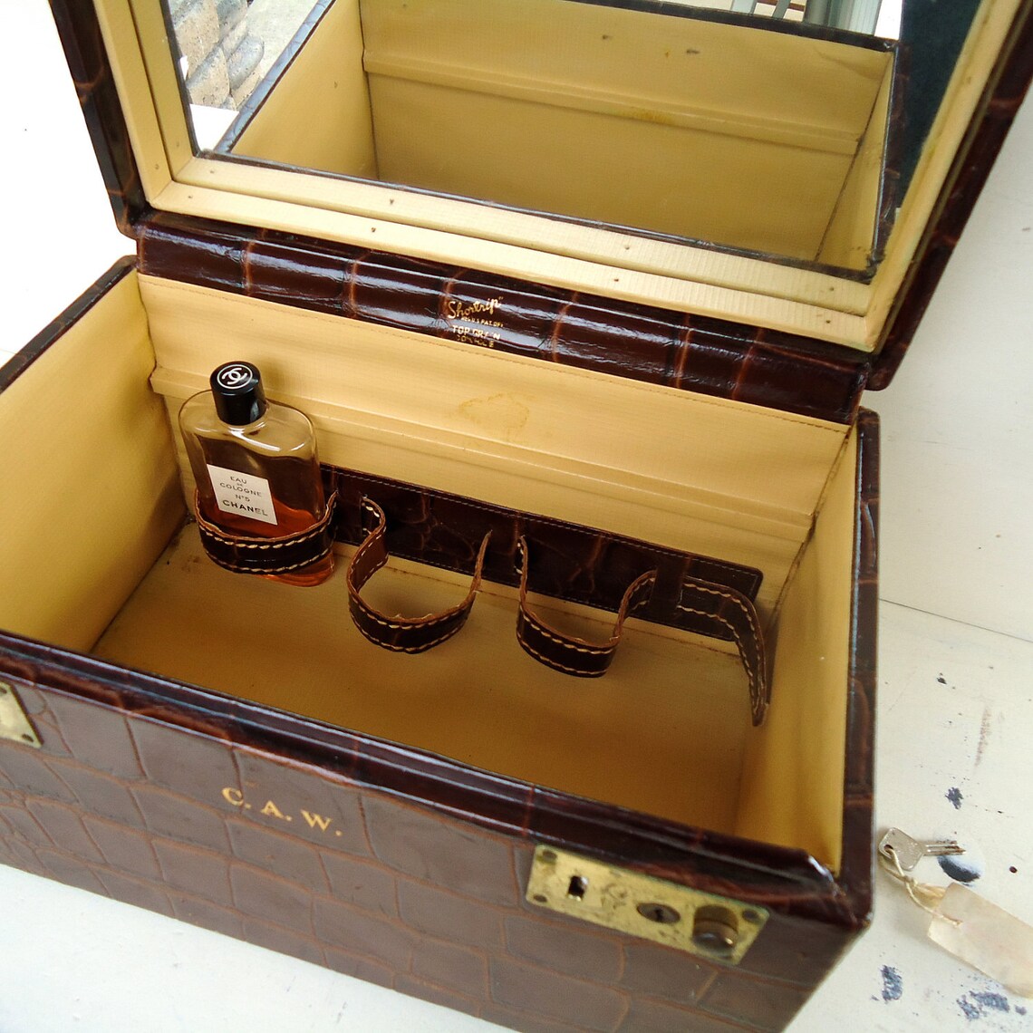 Vintage leather train case travel case moc croc alligator by Etsy