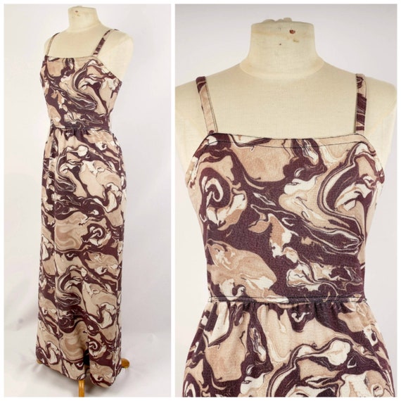 marble print column maxi dress 60s to 70s vintage