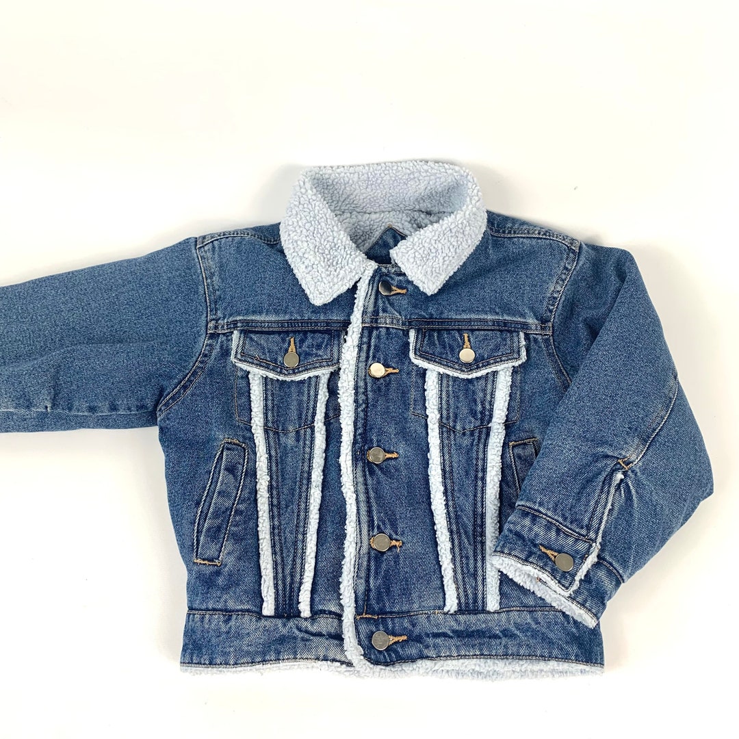 Kids Vintage Stone Wash Denim Jacket With Faux Sheepskin - Etsy