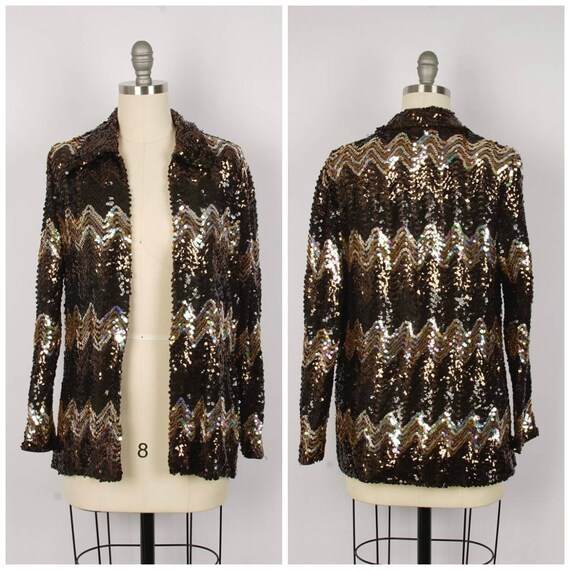 bronze and gold sequin chevron print jacket 70s vi