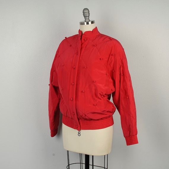 red silk diamond jacket 90s oversize bomber with … - image 7