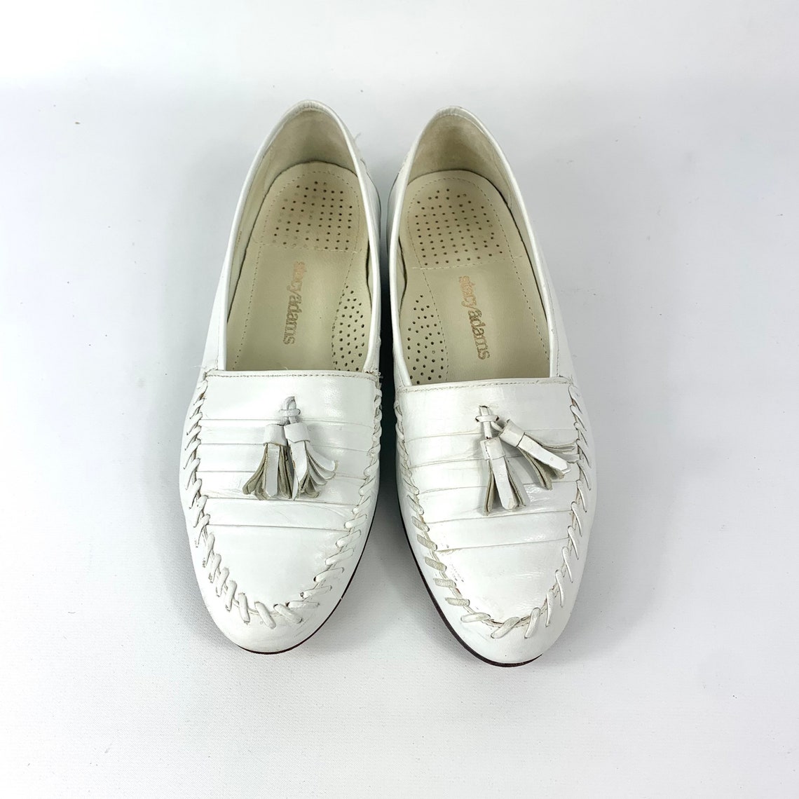 Men's White Leather Tassel Loafers 80s Vintage Slip on - Etsy