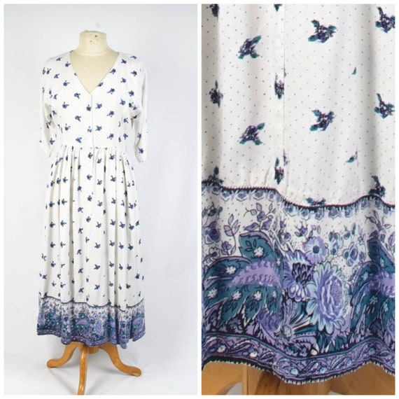 Starina midi floral dress white turquoise and purp
