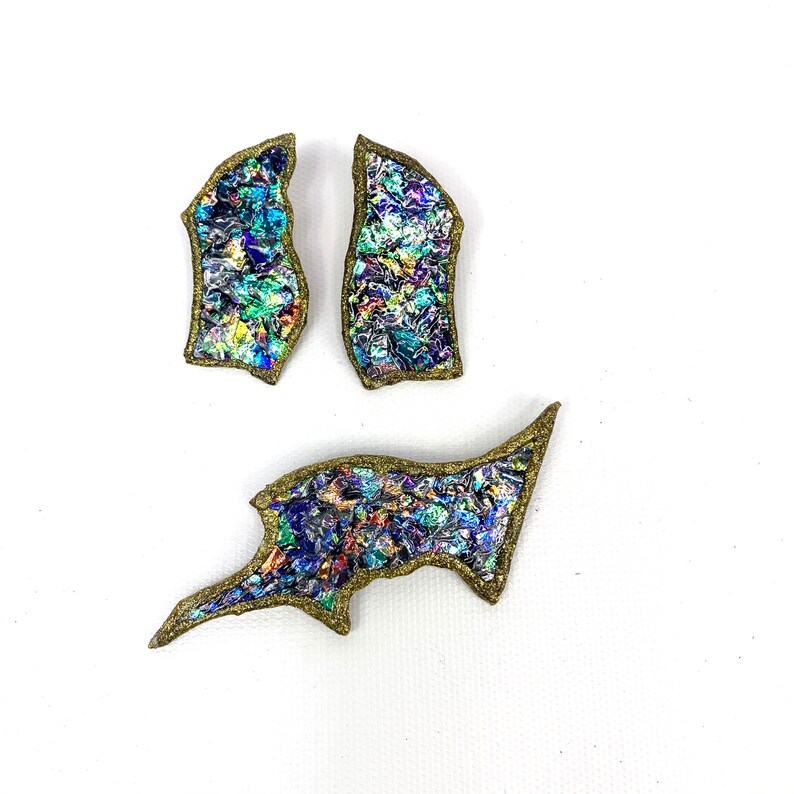 Abstract handmade statement earrings and pin 80s vintage post modern artist jewelry