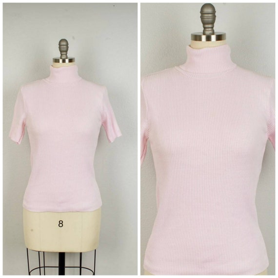 Short Sleeve Very Stretchy Turtleneck Sweater Ribbed Knit Etsy