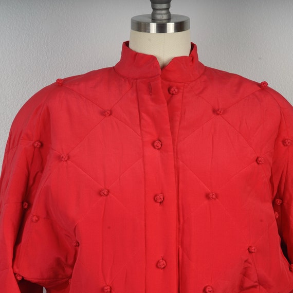 red silk diamond jacket 90s oversize bomber with … - image 3