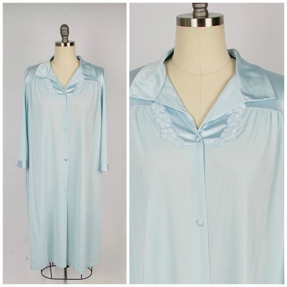 powder blue satin robe Vanity Fair 70s vintage satin … - Gem
