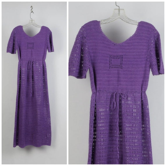 Long crochet knit dress sheer lacy midi boho cafta