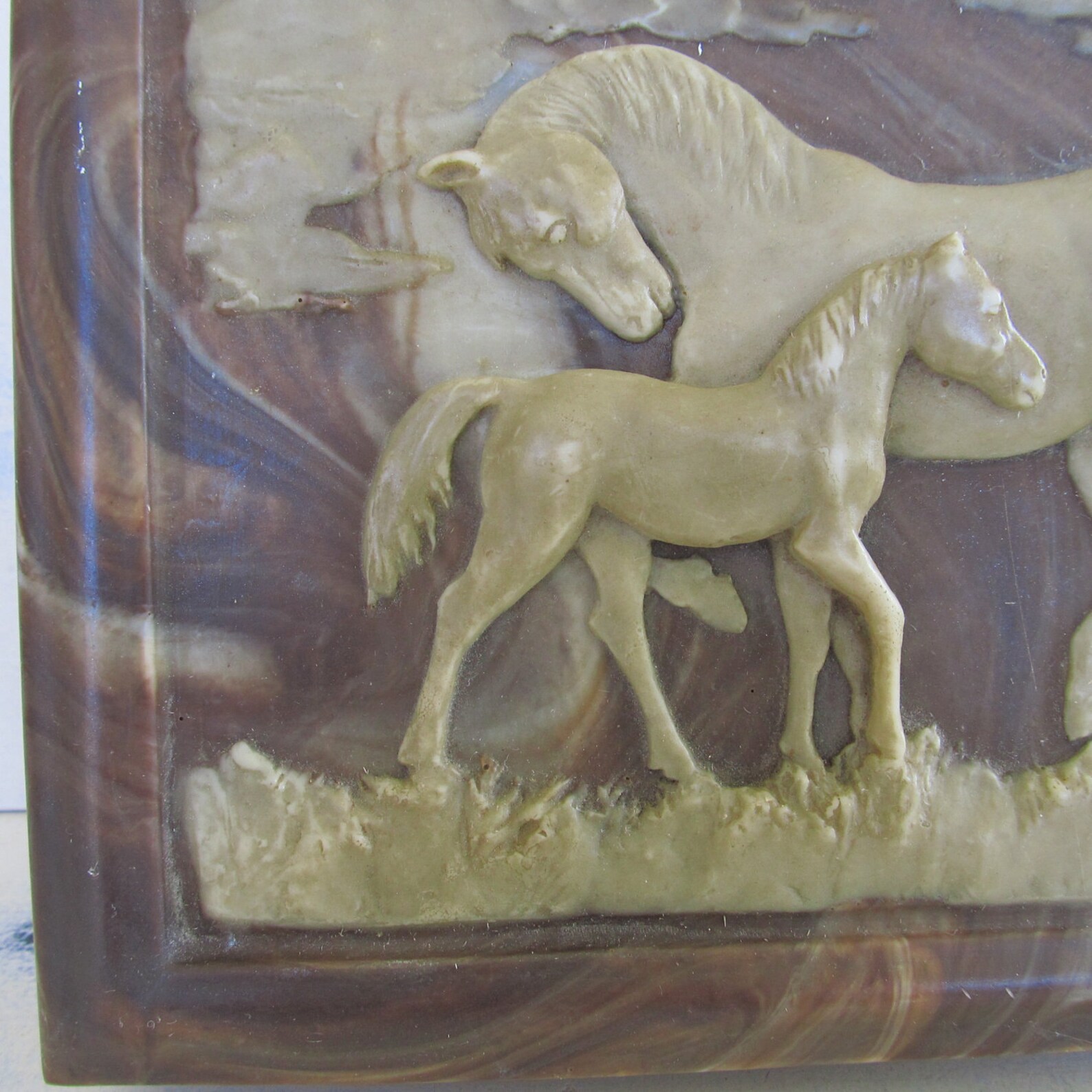 Vintage horse equestrian jewelry box wood and faux marble Etsy