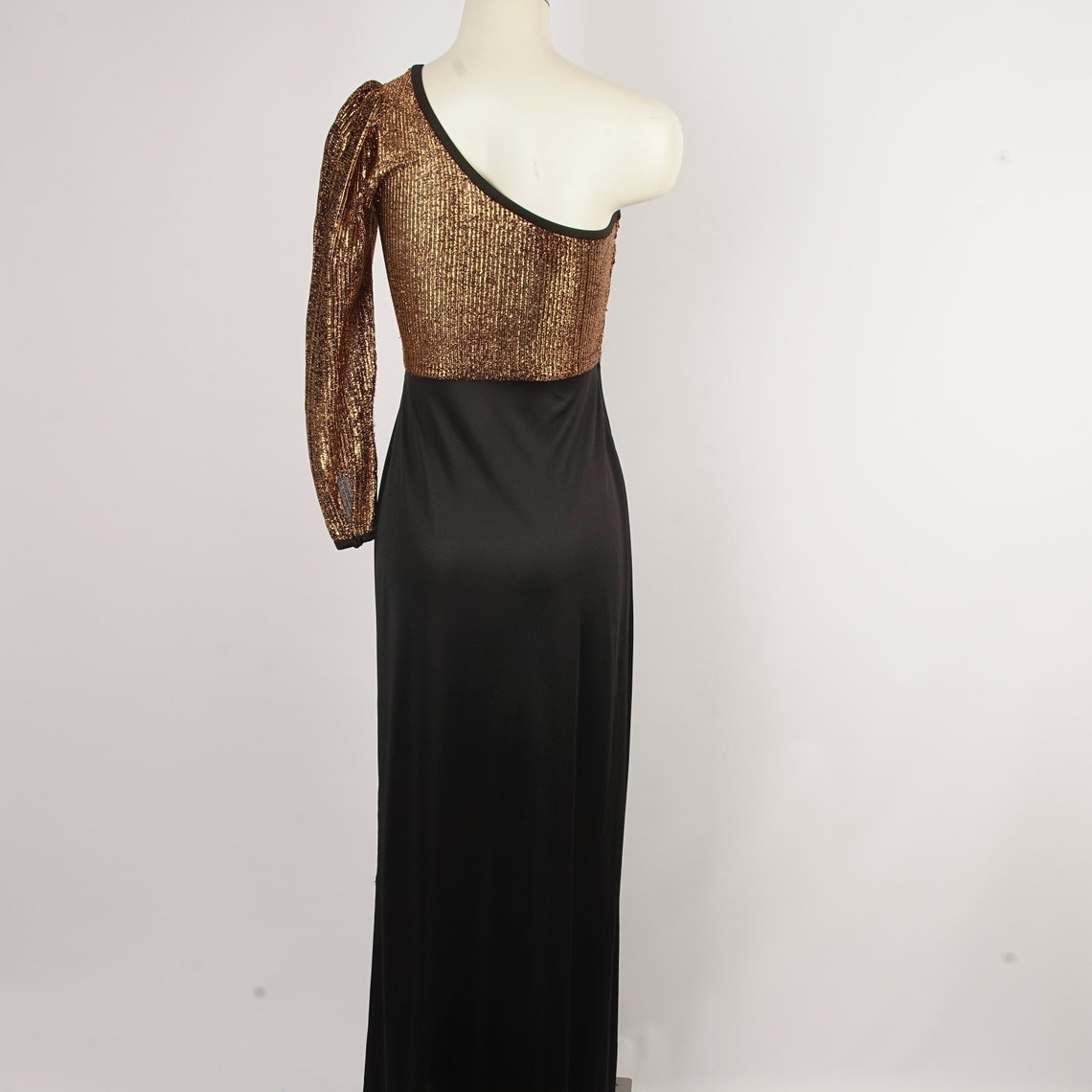 Metallic gold one sleeve dress 70s vintage Studio 54 sexy Etsy