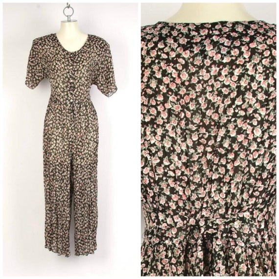 pink rose floral sheer gauze palazzo jumpsuit smal