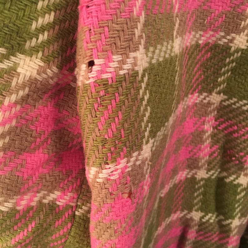 Bobbie Brooks pink and green plaid wool blazer 60s to 70s vintage ladies preppy cropped jacket