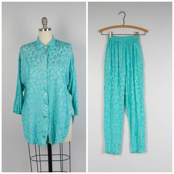 teal pantsuit