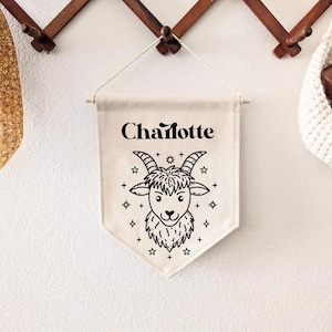 Personalised Astrology Canvas Banner – Custom Zodiac Sign Wall Hanging for Kids Room | Celestial Nursery Decor | Star Sign Baby Gift
