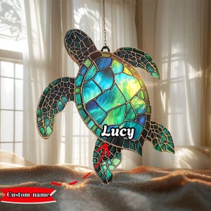 ウミガメ アクリル サンキャッチャー 海の動物 窓用 吊り下げ ブルー グリーン 海洋生物 沿岸装飾 彼女や自然愛好家へのギフト