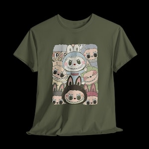 Bonita camiseta de labubu, divertida camiseta unisex de algodón grueso, elegante camiseta gráfica, colorida para hombre y mujer, moderna camiseta con diseño abstracto, única.