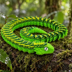 Bush Viper Ledad 3D-utskriven samlarobjekt, flexibel Fidget, skrivbordsdekoration, present till reptilälskare