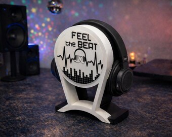 Support pour casque personnalisé, cadeau DJ noir et blanc, support pour casque pour amateurs de musique électronique