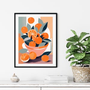 Stampa artistica da parete con arance astratte, decorazione da parete per la cucina, regalo per lei, stile Matisse, regalo per un amico, stampa artistica di tendenza, natura morta con fruttiera
